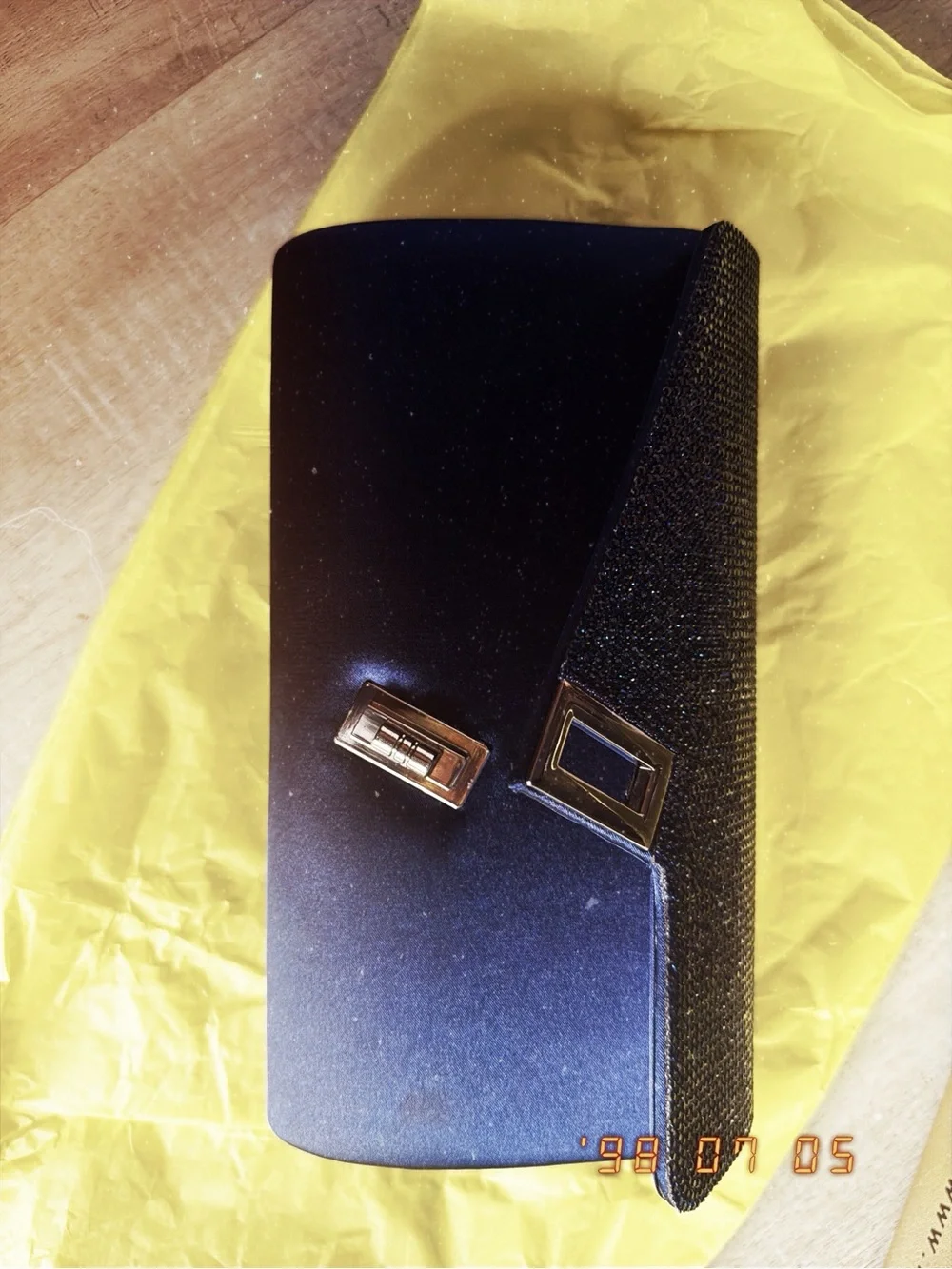 Navy Blue Evening Clutch Bag with Gold Hardware